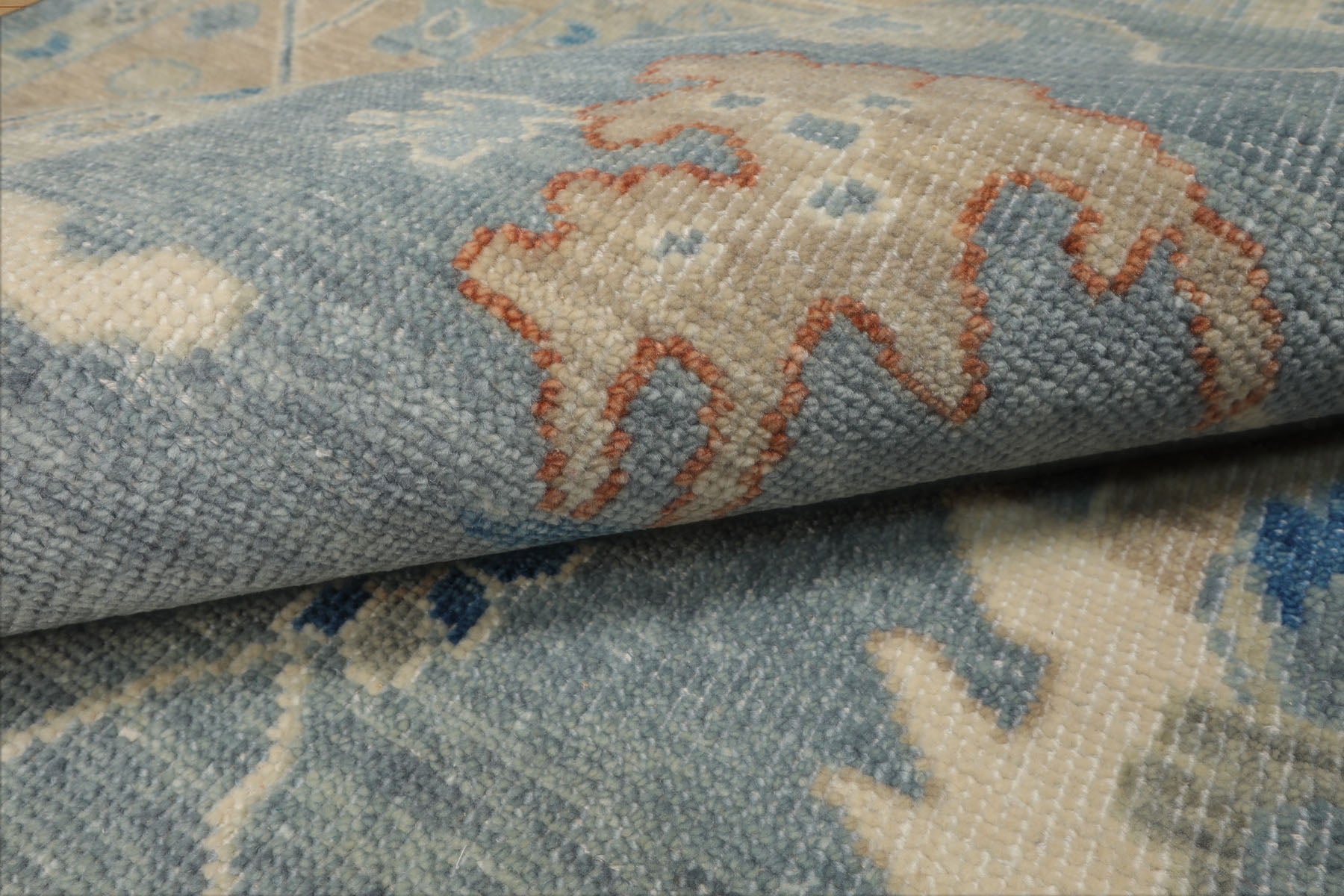 Multi Size Blue Taupe Ivory Color Hand Knotted Oushak Wool Arts & Crafts Oriental Rug