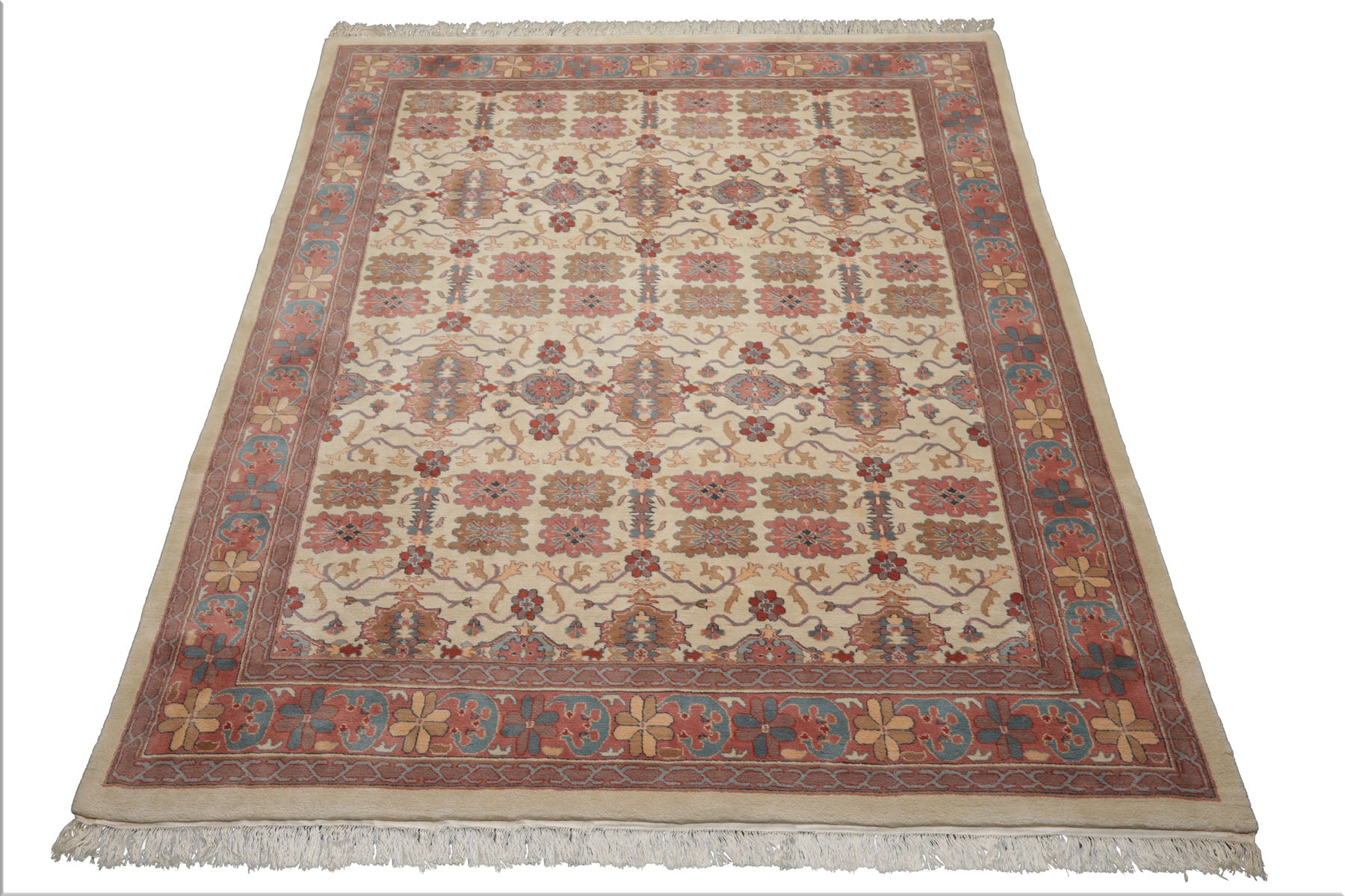 8x10 Ivory, Rose, Taupe Color Hand Knotted Jahan Wool Traditional Oriental Rug