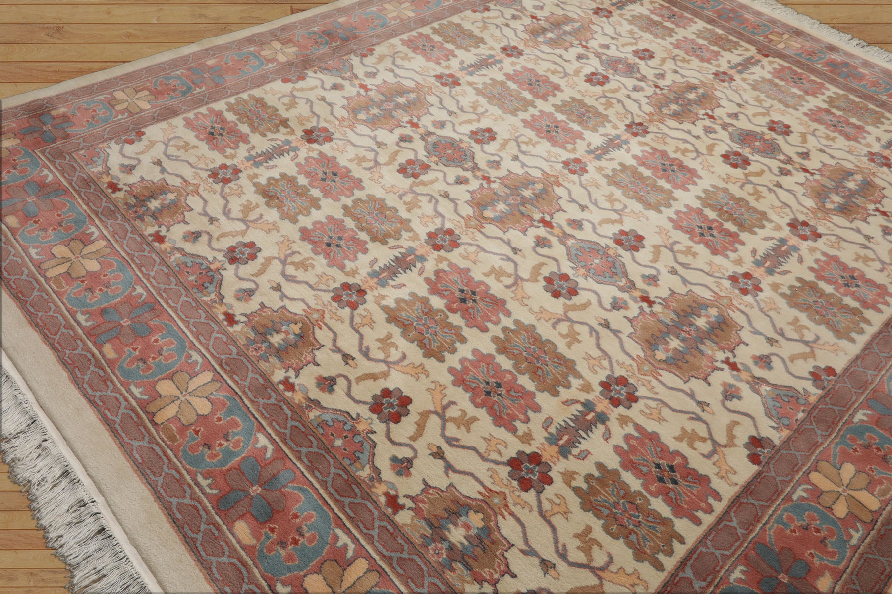 8x10 Ivory, Rose, Taupe Color Hand Knotted Jahan Wool Traditional Oriental Rug