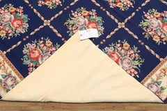 4x6 Navy, Ivory, Green Color Hand Knotted French Aubusson Needlepoint Wool Traditional Oriental Rug