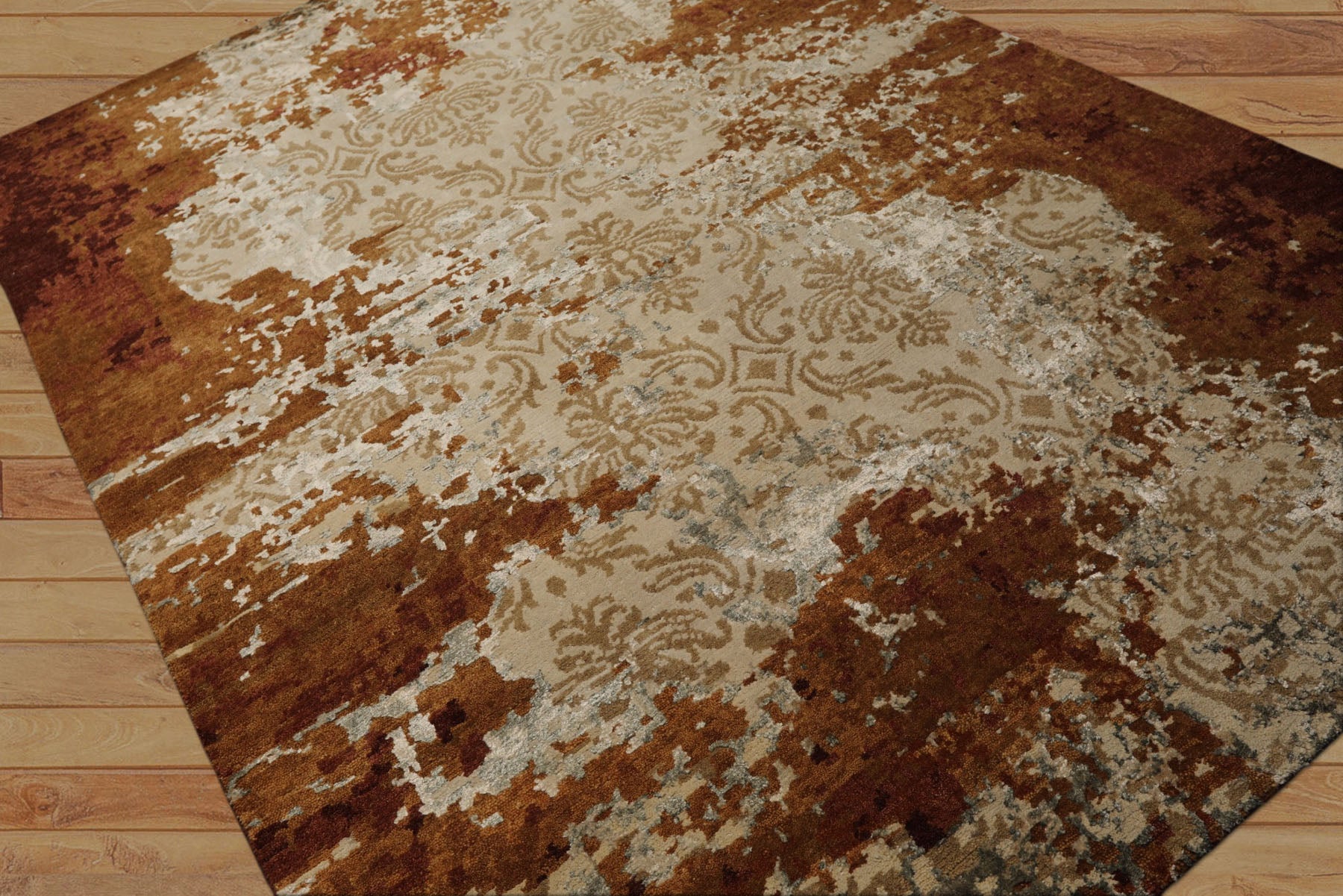 6x9 Brown, Rust, Gray Color Hand Knotted Sherpa Wool & Bamboo Silk Modern Oriental Rug
