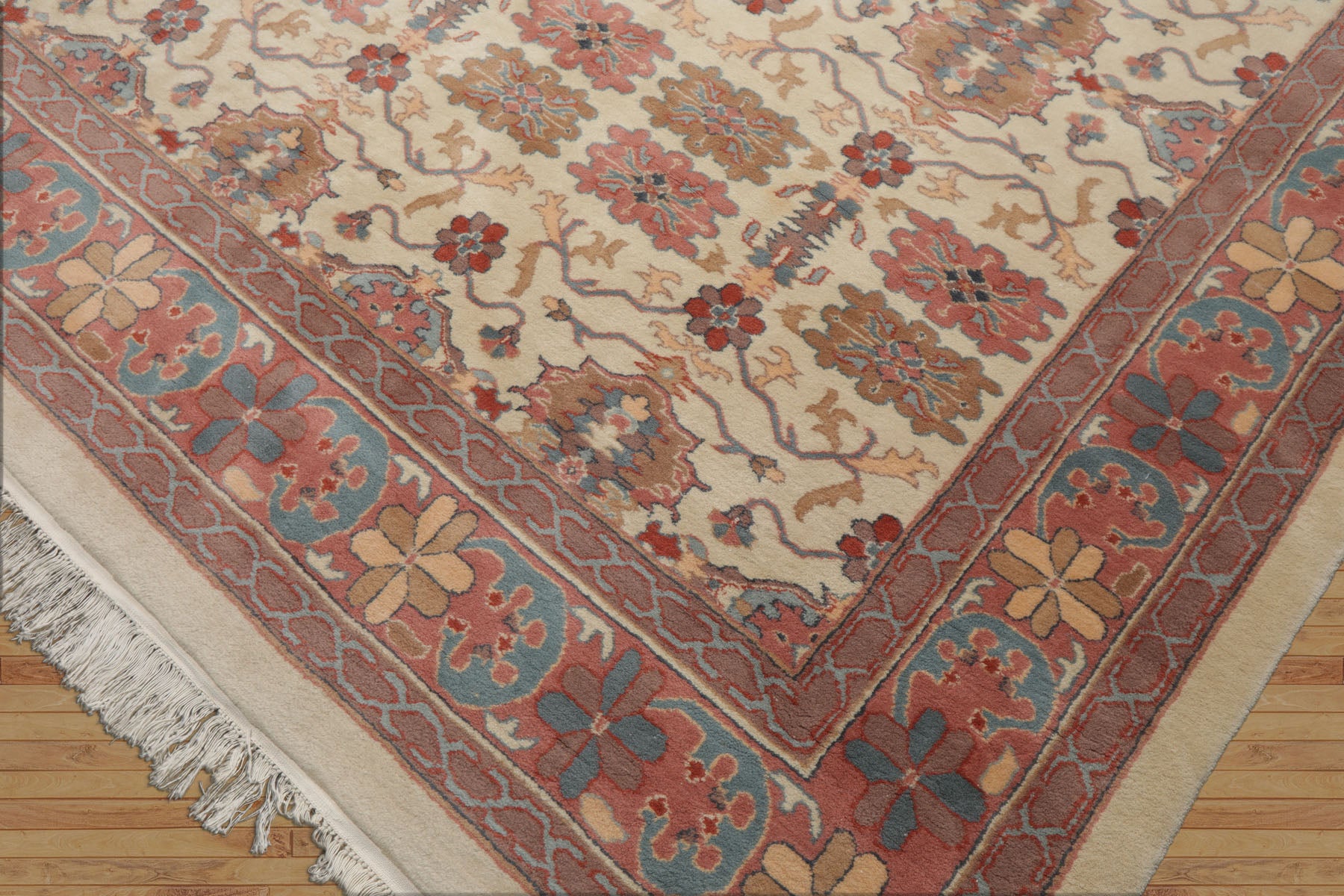 8x10 Ivory, Rose, Taupe Color Hand Knotted Jahan Wool Traditional Oriental Rug