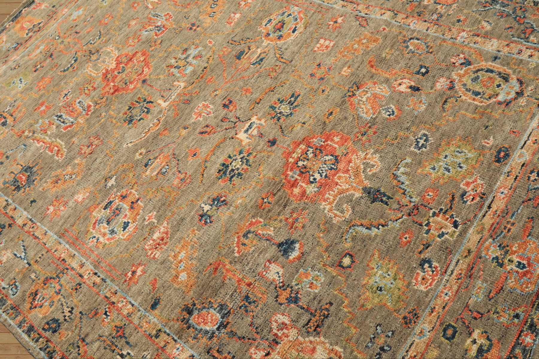 6x8'3 Moss, Burnt Orange, Gold Color Hand Knotted Oushak Wool Arts & Crafts Oriental Rug