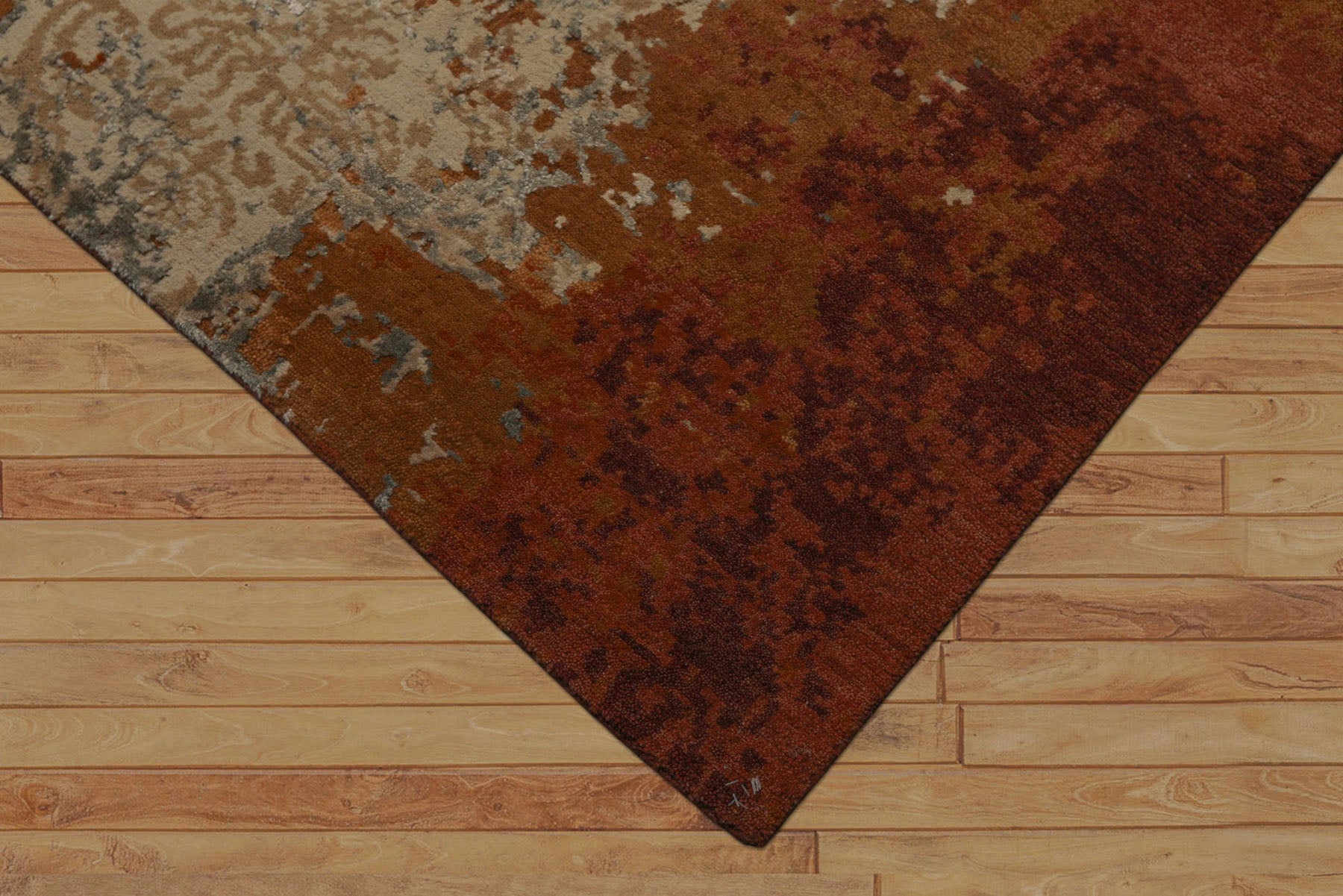 6x9 Brown, Rust, Gray Color Hand Knotted Sherpa Wool & Bamboo Silk Modern Oriental Rug