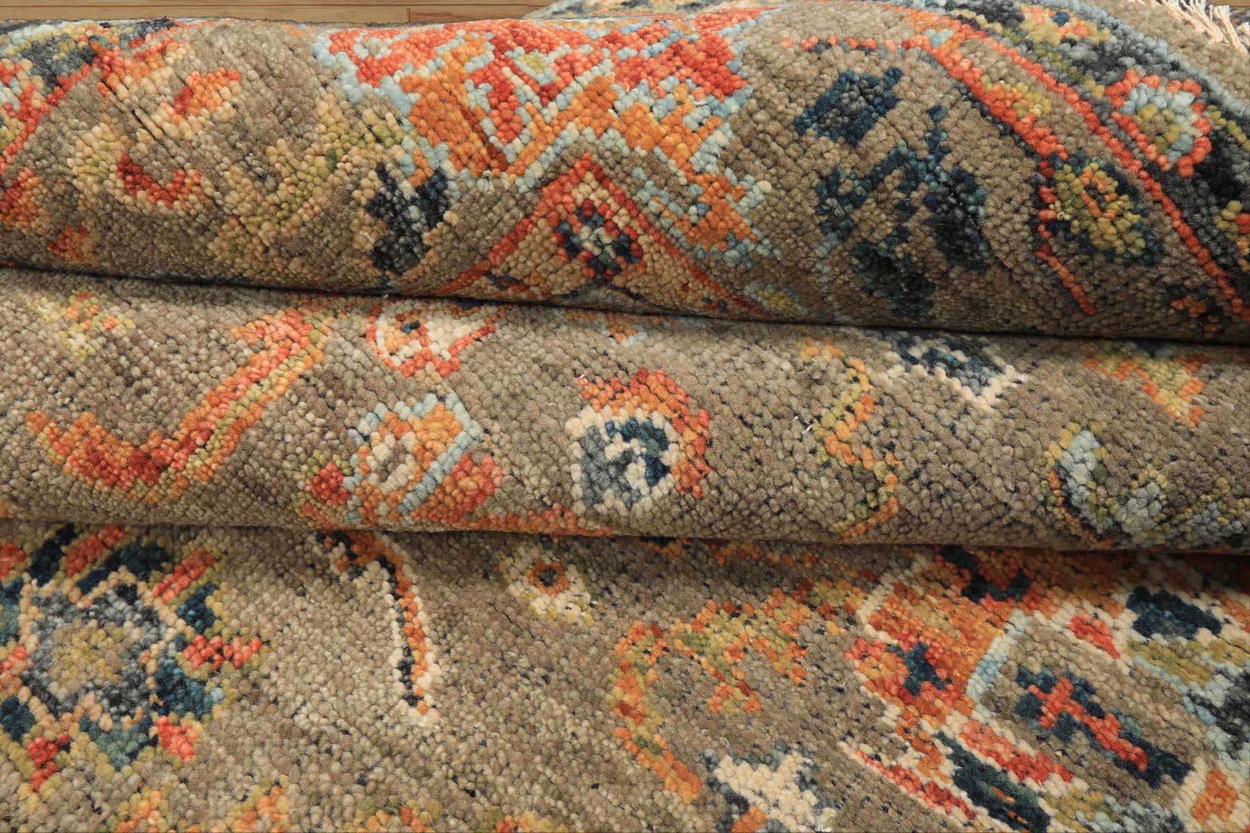 6x8'3 Moss, Burnt Orange, Gold Color Hand Knotted Oushak Wool Arts & Crafts Oriental Rug