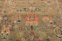 6x8'3 Moss, Burnt Orange, Gold Color Hand Knotted Oushak Wool Arts & Crafts Oriental Rug