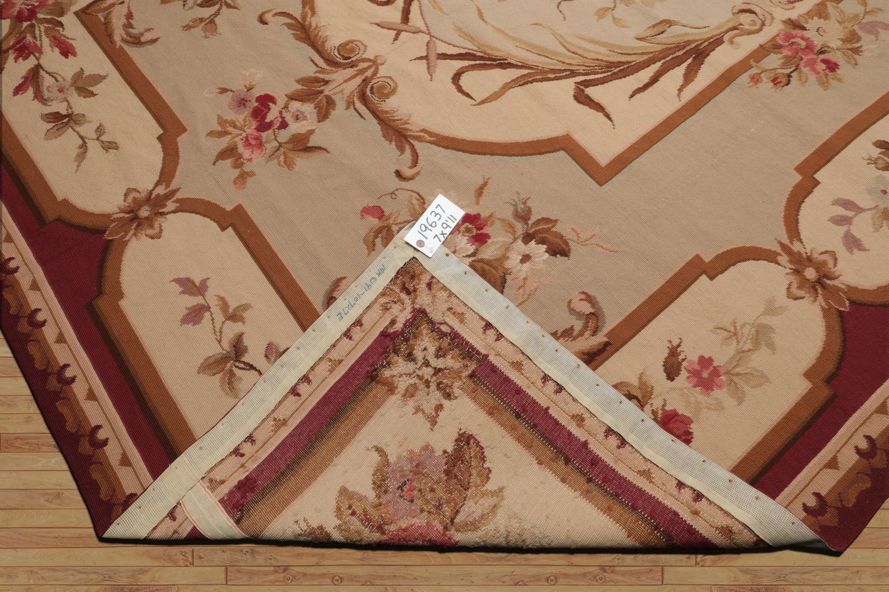 7x10 Ivory, Beige, Burgundy Color Hand Woven French Aubusson Needlepoint  Wool Traditional Oriental Rug