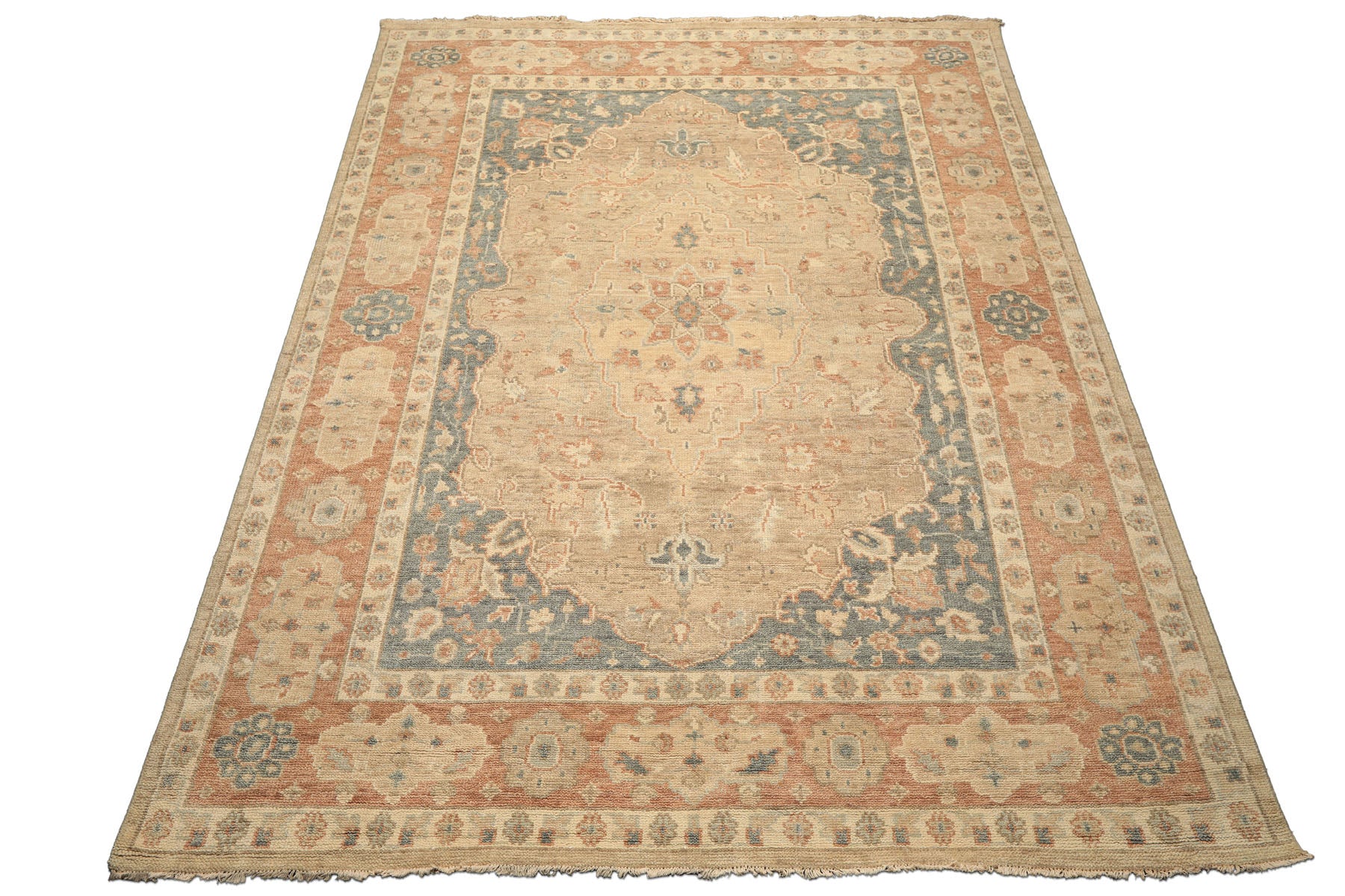 9x12 Beige, Tan, Blush Color Hand Knotted Oushak Wool Arts & Crafts Oriental Rug