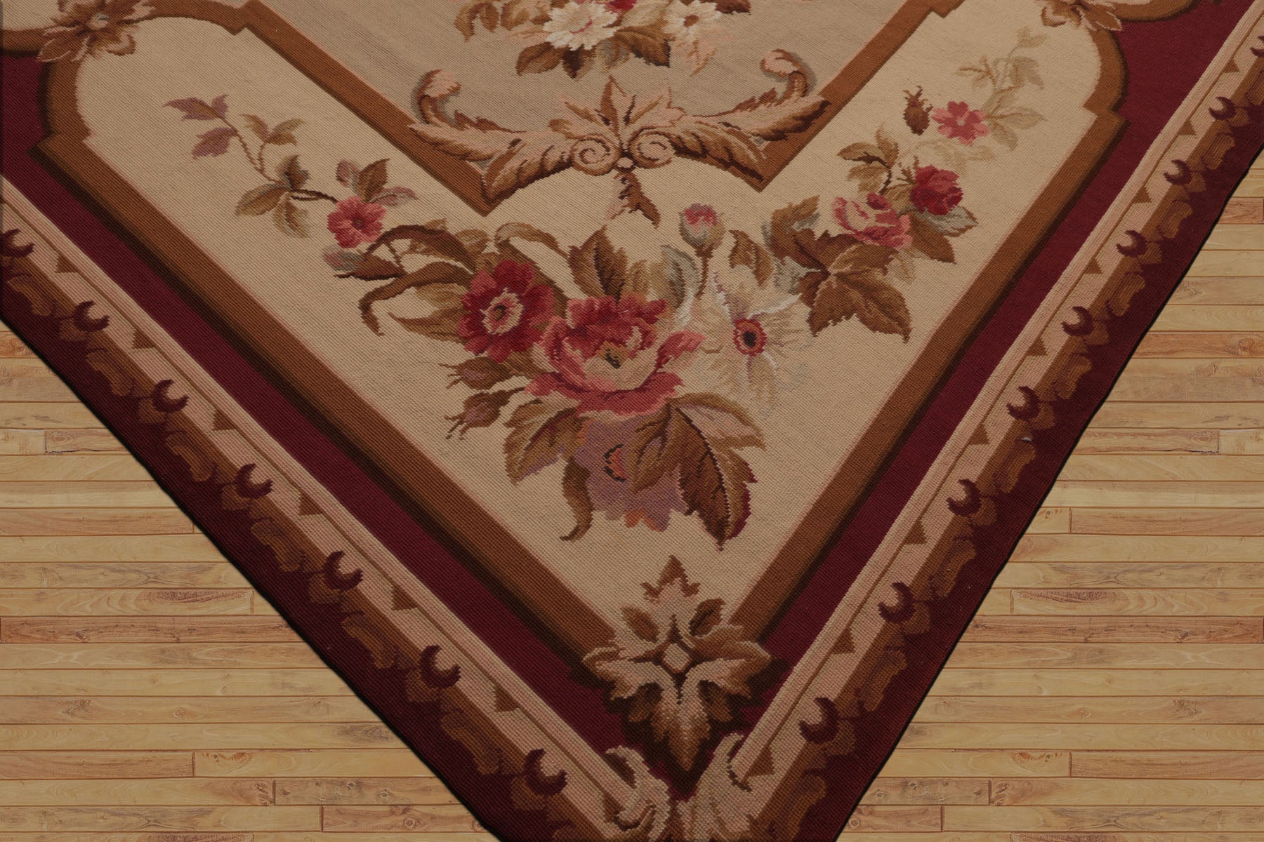 7x10 Ivory, Beige, Burgundy Color Hand Woven French Aubusson Needlepoint  Wool Traditional Oriental Rug