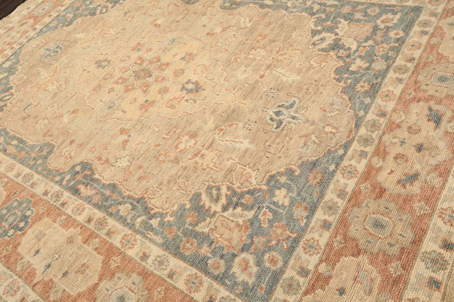 9x12 Beige, Tan, Blush Color Hand Knotted Oushak Wool Arts & Crafts Oriental Rug