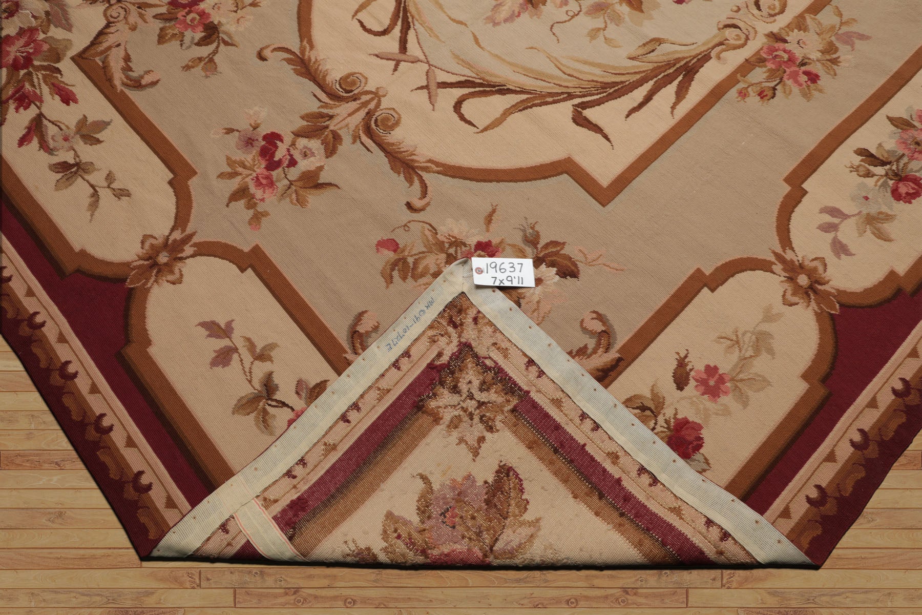 7x10 Ivory, Beige, Burgundy Color Hand Woven French Aubusson Needlepoint  Wool Traditional Oriental Rug