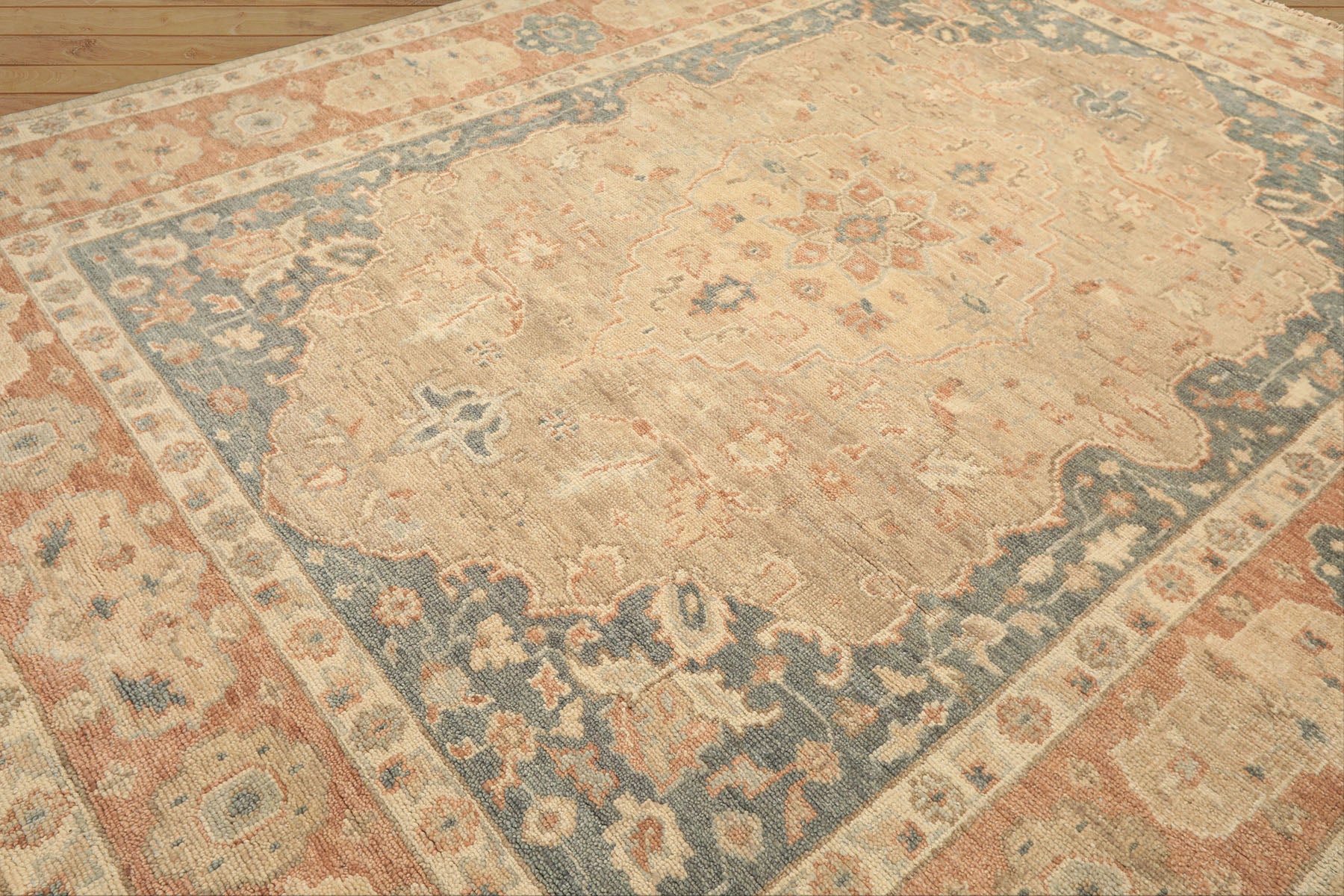 9x12 Beige, Tan, Blush Color Hand Knotted Oushak Wool Arts & Crafts Oriental Rug