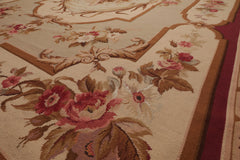 7x10 Ivory, Beige, Burgundy Color Hand Woven French Aubusson Needlepoint  Wool Traditional Oriental Rug