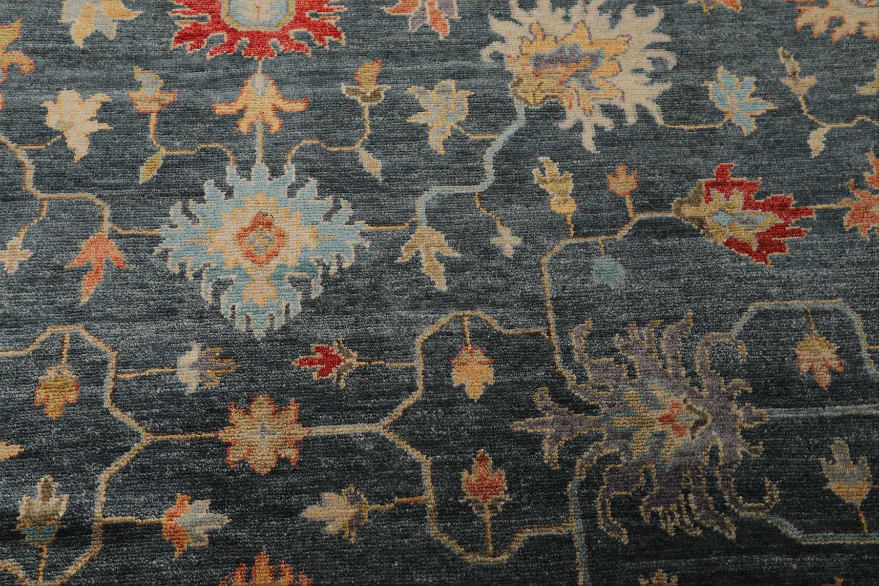 7x9 Navy, Gold, Coral Color Hand Knotted Oushak Wool Transitional Oriental Rug