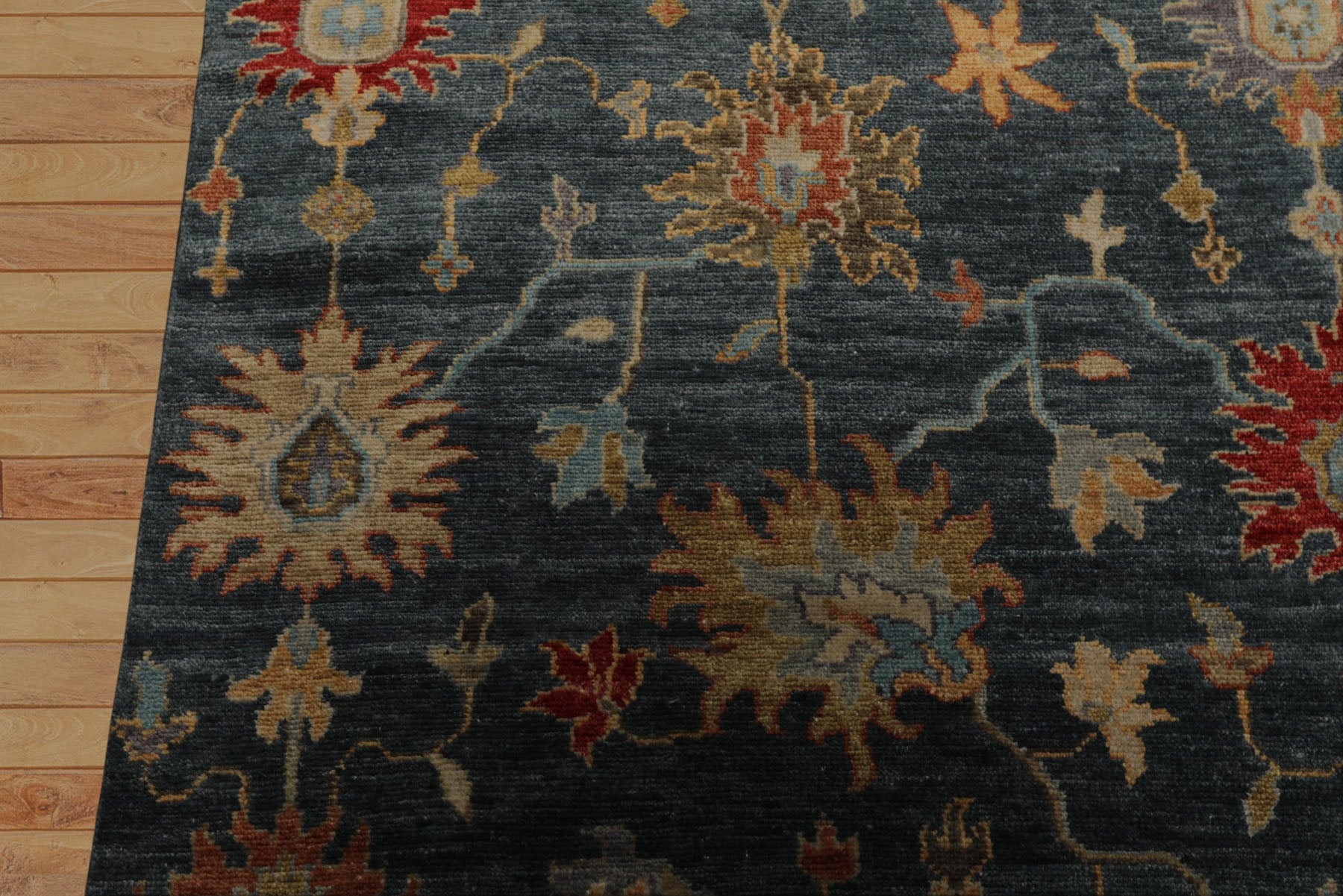 7x9 Navy, Gold, Coral Color Hand Knotted Oushak Wool Transitional Oriental Rug