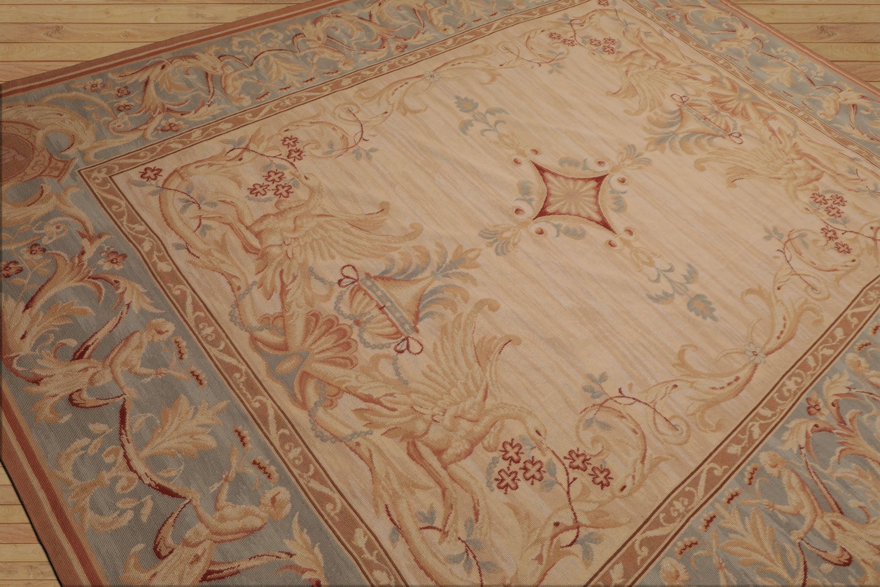 8x10 Beige, Slate, Rose Color Hand Woven French Aubusson Needlepoint  Wool Traditional Oriental Rug