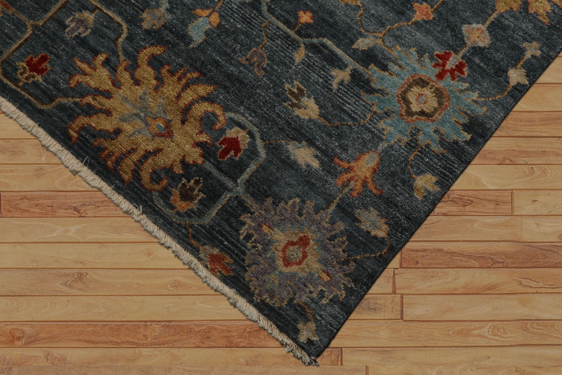 7x9 Navy, Gold, Coral Color Hand Knotted Oushak Wool Transitional Oriental Rug