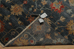 7x9 Navy, Gold, Coral Color Hand Knotted Oushak Wool Transitional Oriental Rug
