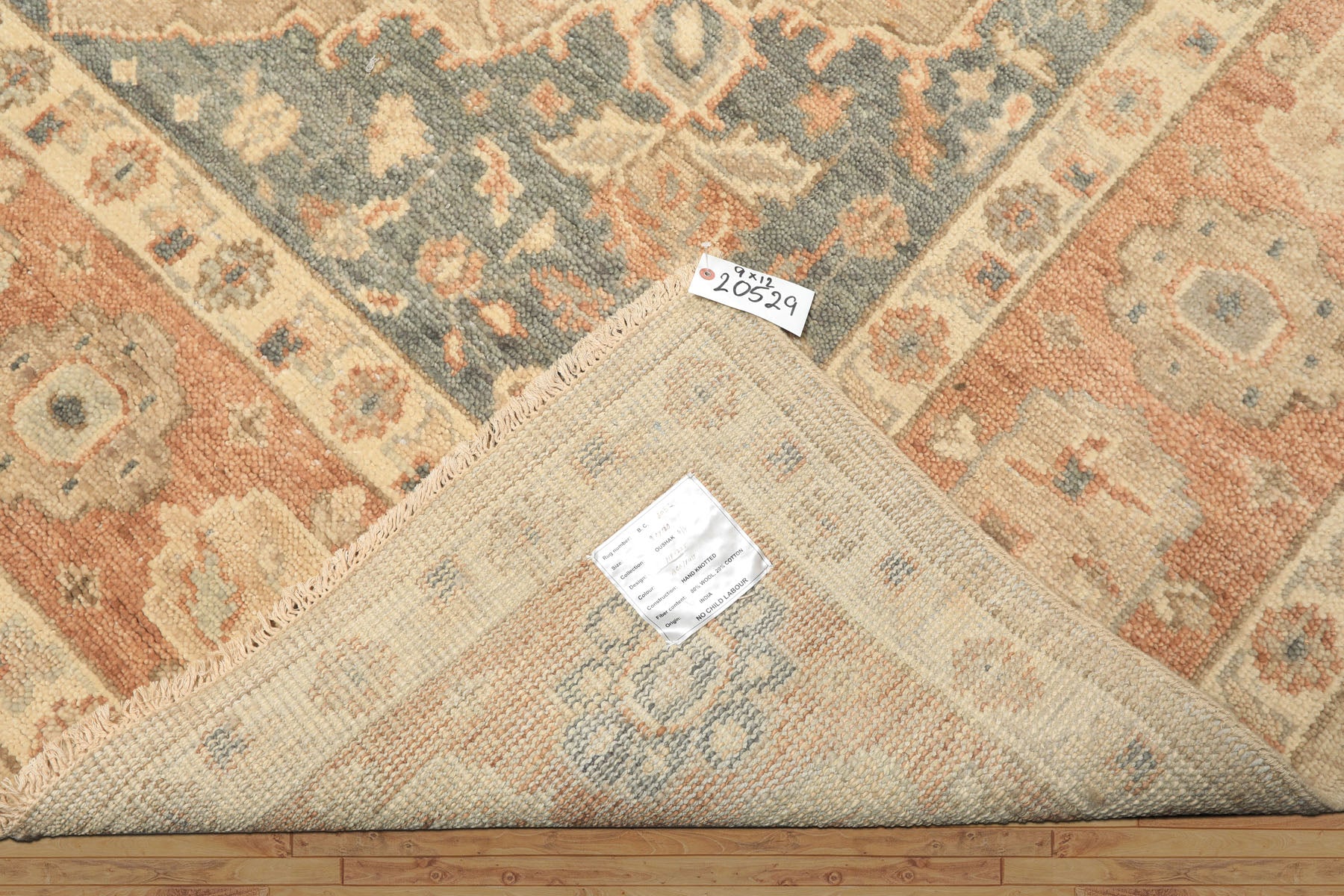 9x12 Beige, Tan, Blush Color Hand Knotted Oushak Wool Arts & Crafts Oriental Rug