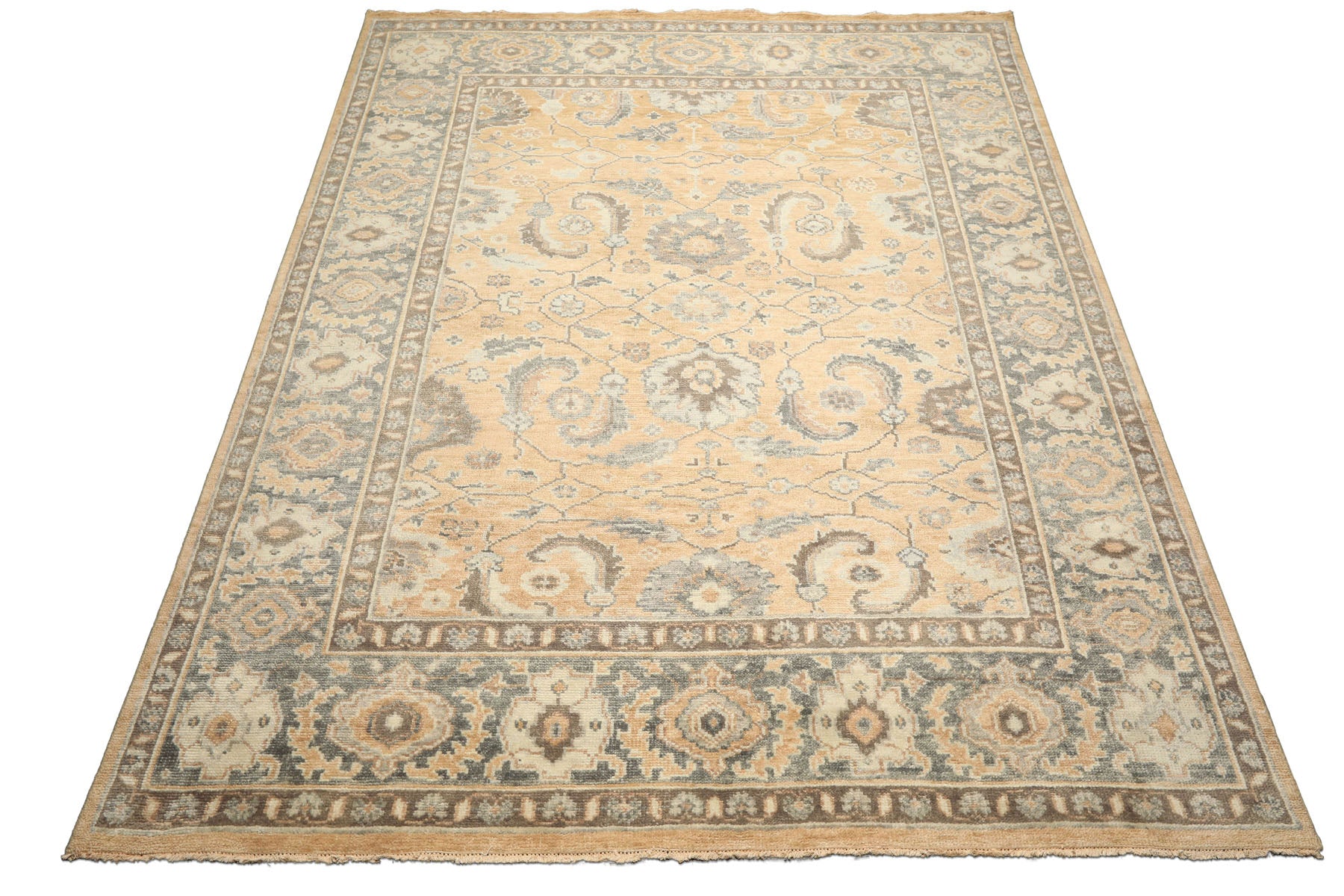 9x12 Mocha, Slate, Brown Color Hand Knotted Oushak Wool Arts & Crafts Oriental Rug