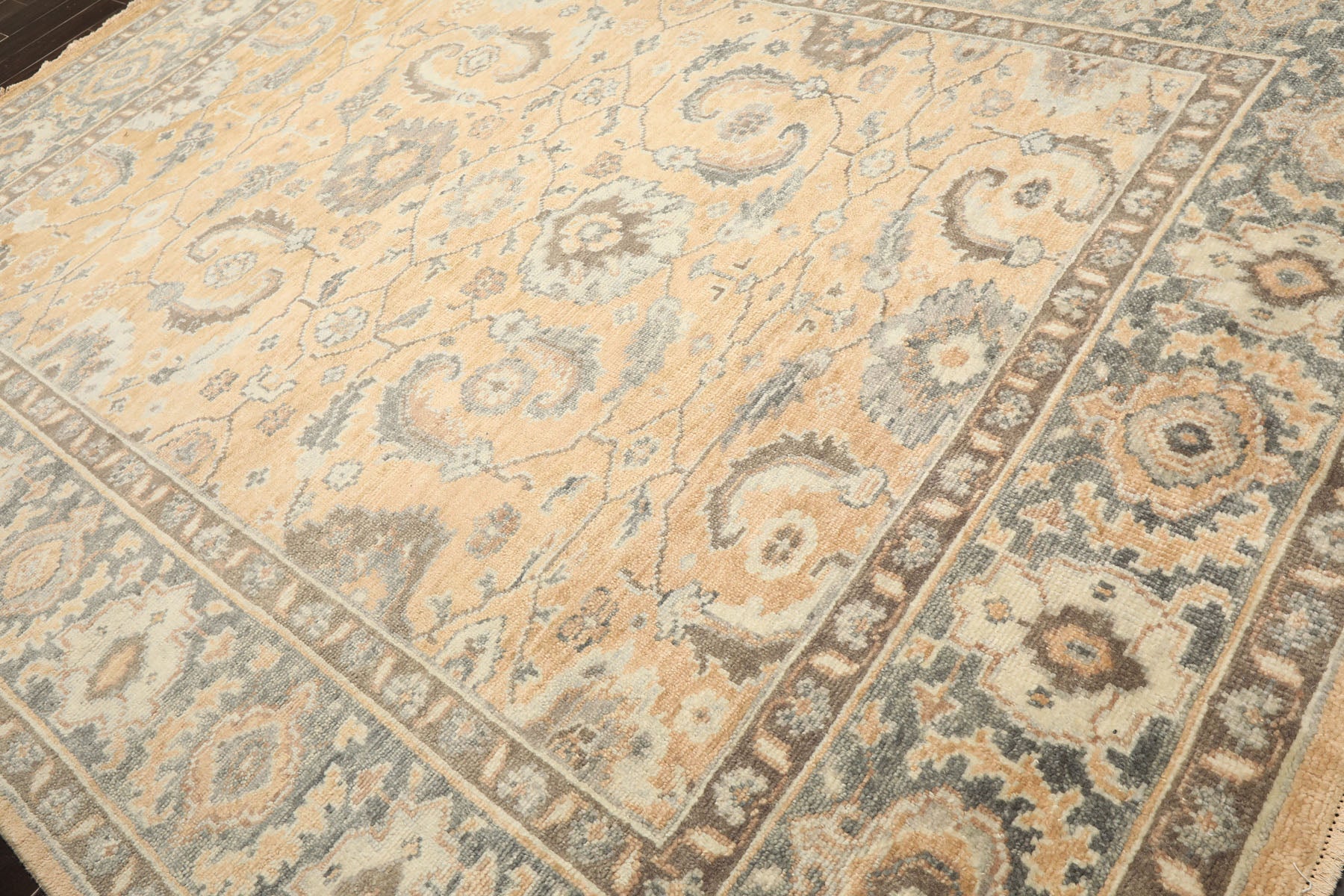 9x12 Mocha, Slate, Brown Color Hand Knotted Oushak Wool Arts & Crafts Oriental Rug