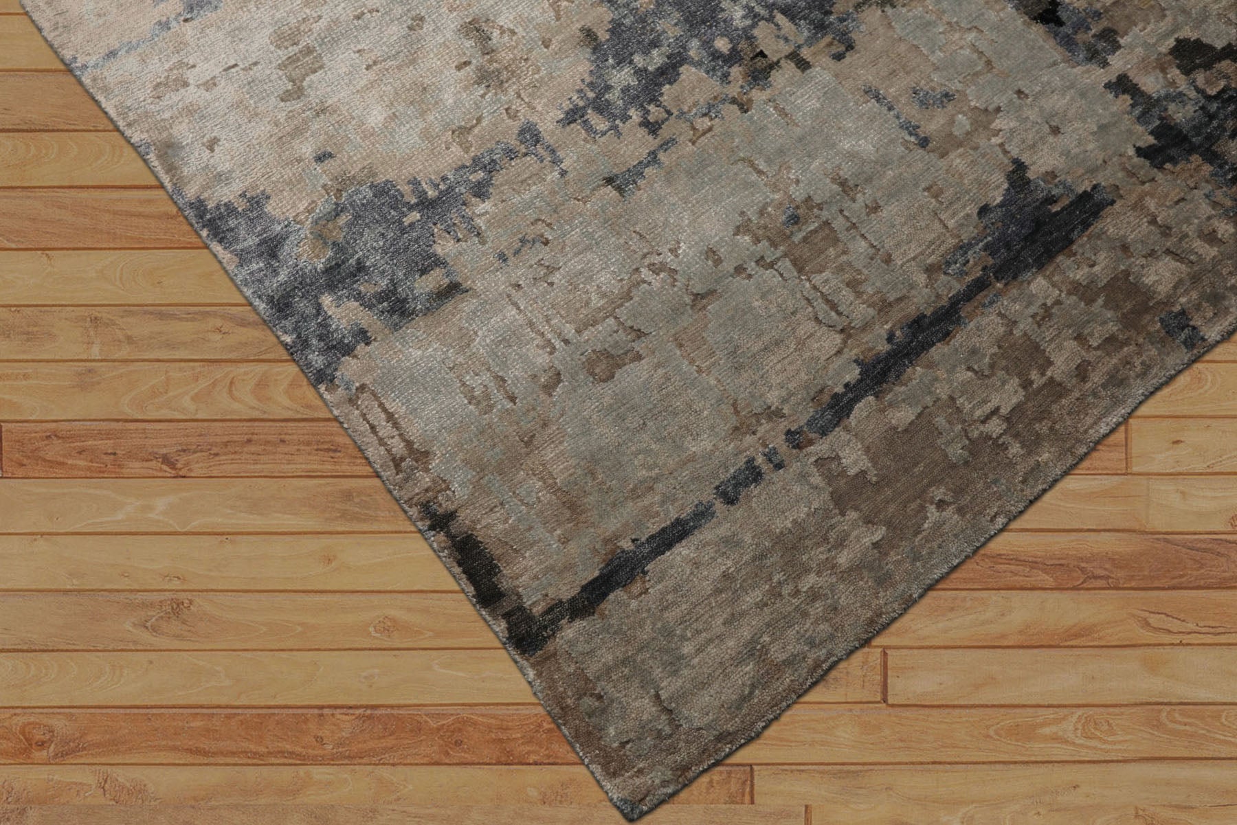 6x9 Beige, Taupe, Blue Color Hand Knotted Sherpa Bamboo Silk Modern Oriental Rug