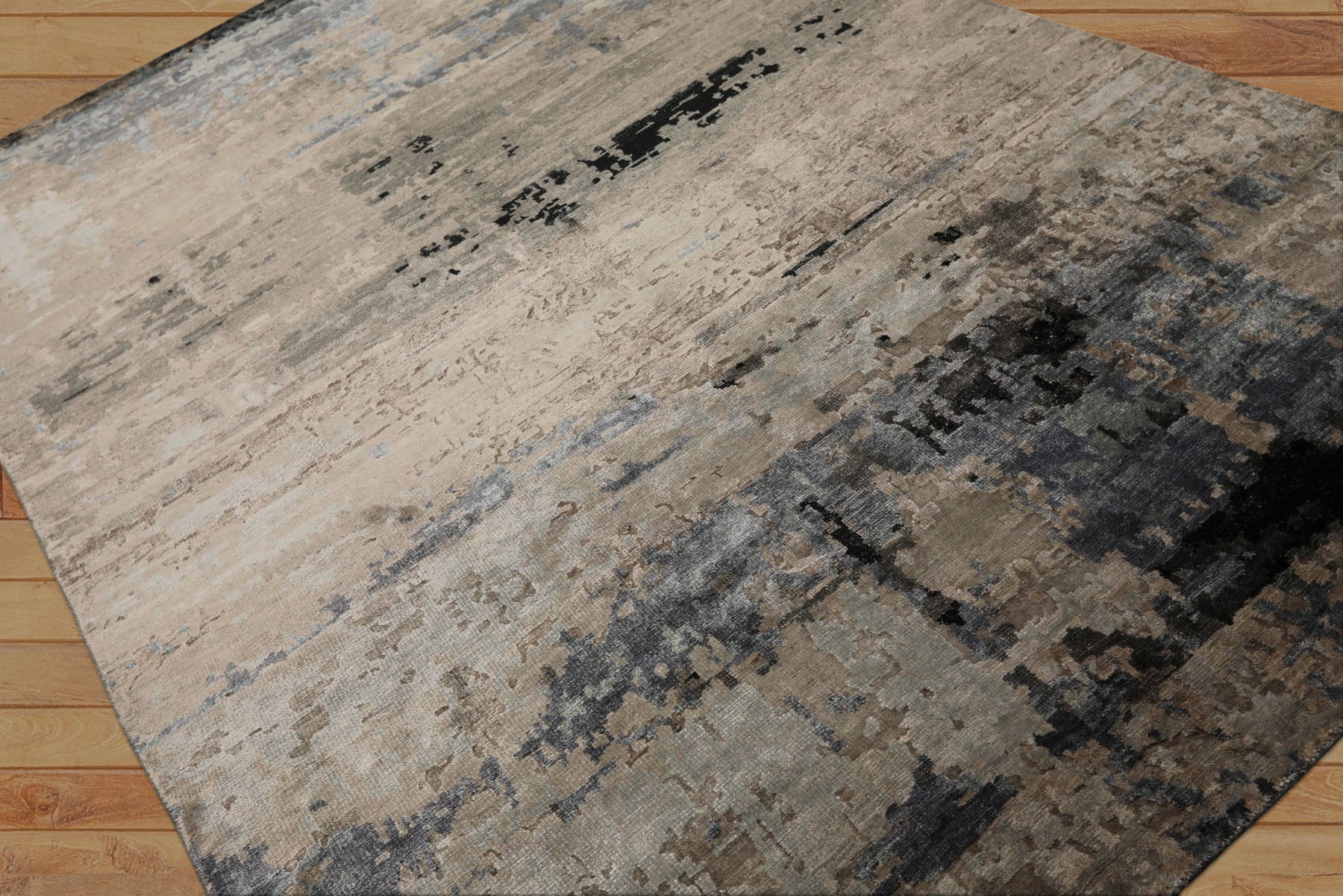 6x9 Beige, Taupe, Blue Color Hand Knotted Sherpa Bamboo Silk Modern Oriental Rug
