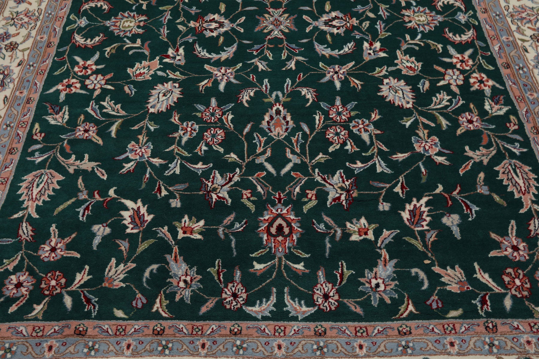 8x10 Emerald, Ivory, Rose Color Hand Knotted Jahan Wool Traditional Oriental Rug