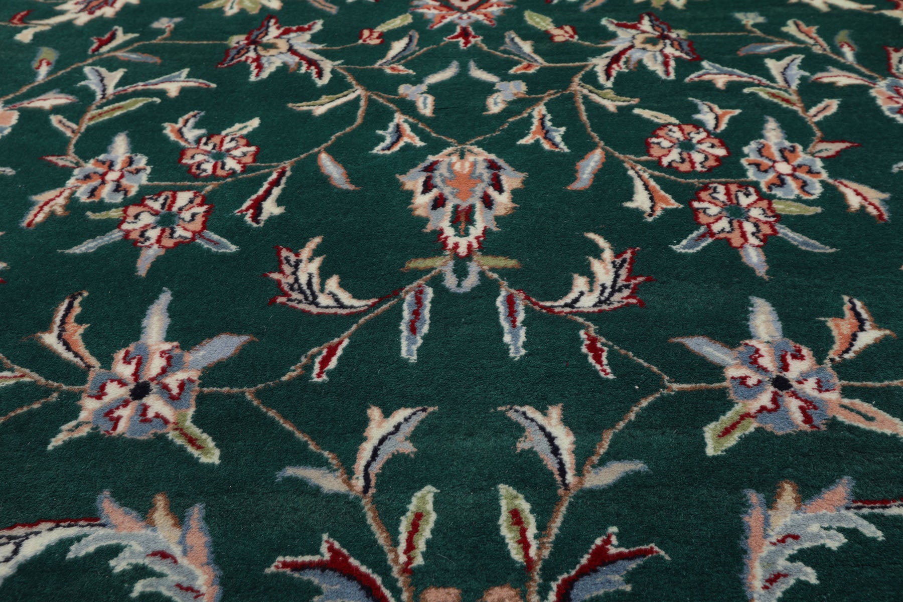 8x10 Emerald, Ivory, Rose Color Hand Knotted Jahan Wool Traditional Oriental Rug