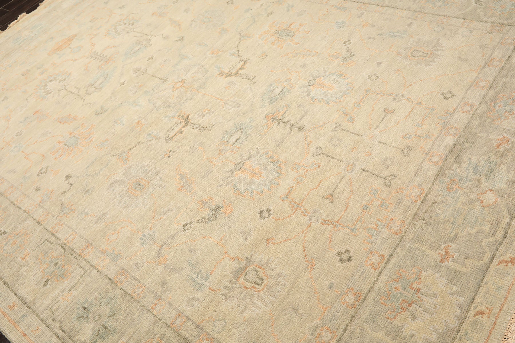 8'6x11'6 Faded Mint, Beige, Peach Color Hand Knotted Oushak Wool Arts & Crafts Oriental Rug