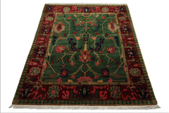 8x10 Green, Maroon, Lime Color Hand Knotted Tibetan Wool Arts & Crafts Oriental Rug