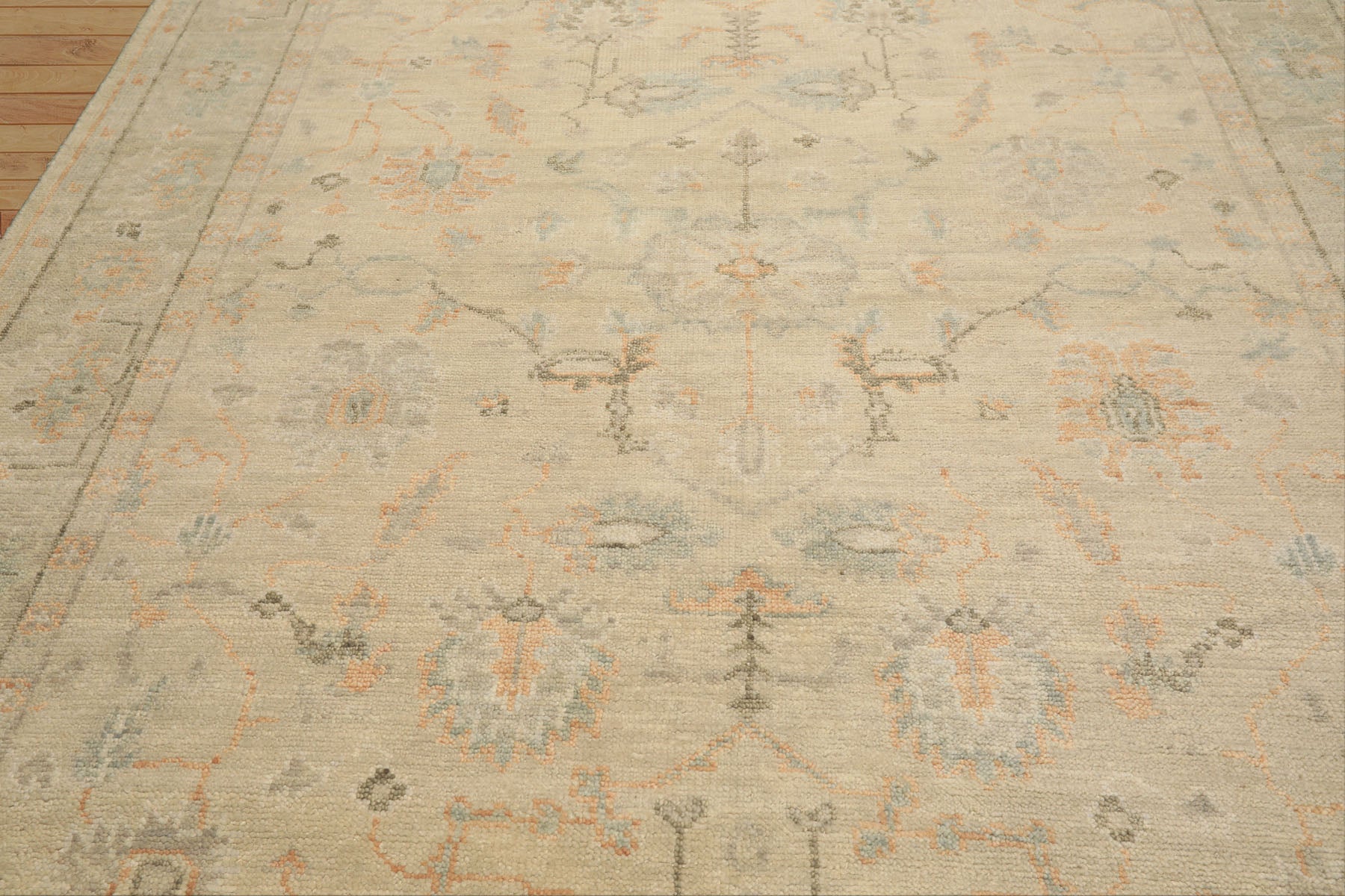 8'6x11'6 Faded Mint, Beige, Peach Color Hand Knotted Oushak Wool Arts & Crafts Oriental Rug