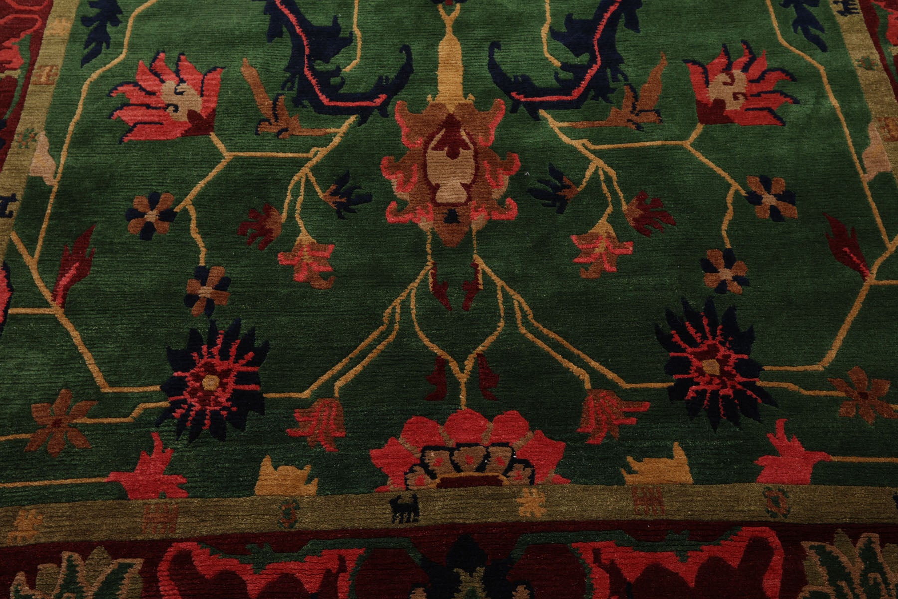 8x10 Green, Maroon, Lime Color Hand Knotted Tibetan Wool Arts & Crafts Oriental Rug