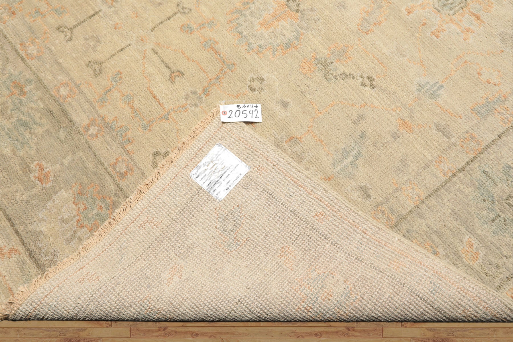 8'6x11'6 Faded Mint, Beige, Peach Color Hand Knotted Oushak Wool Arts & Crafts Oriental Rug