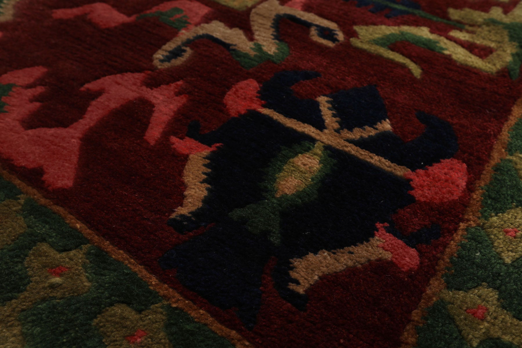 8x10 Green, Maroon, Lime Color Hand Knotted Tibetan Wool Arts & Crafts Oriental Rug