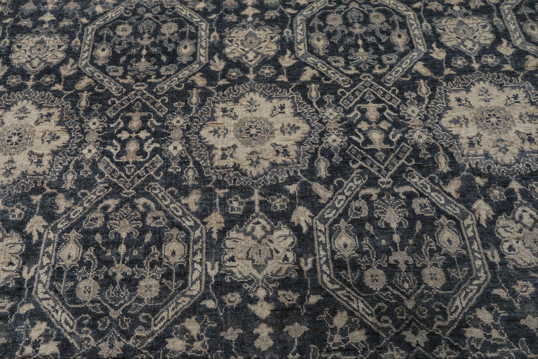 6x9 Navy, Gray, Aqua Color Hand Knotted Agra Wool Transitional Oriental Rug