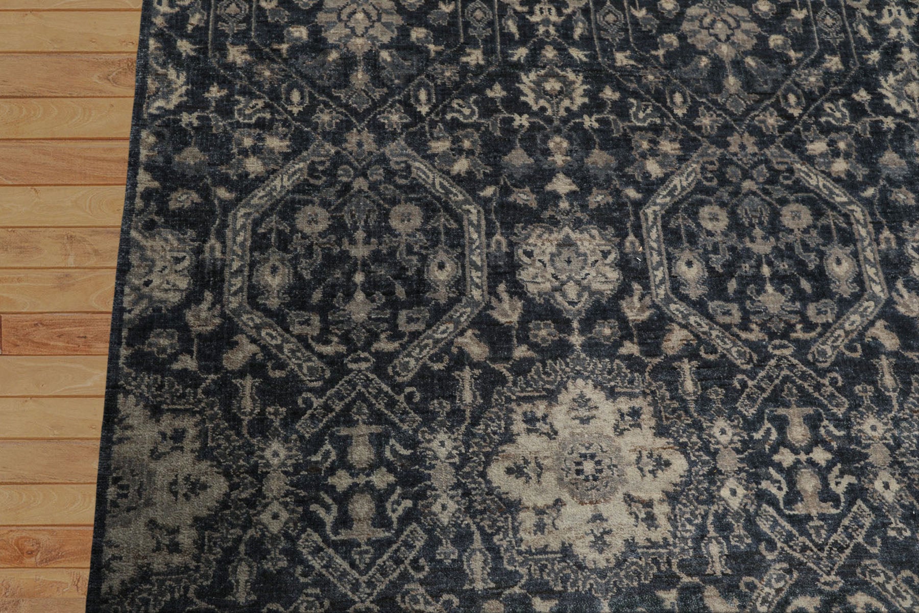 6x9 Navy, Gray, Aqua Color Hand Knotted Agra Wool Transitional Oriental Rug