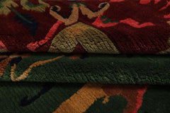 8x10 Green, Maroon, Lime Color Hand Knotted Tibetan Wool Arts & Crafts Oriental Rug