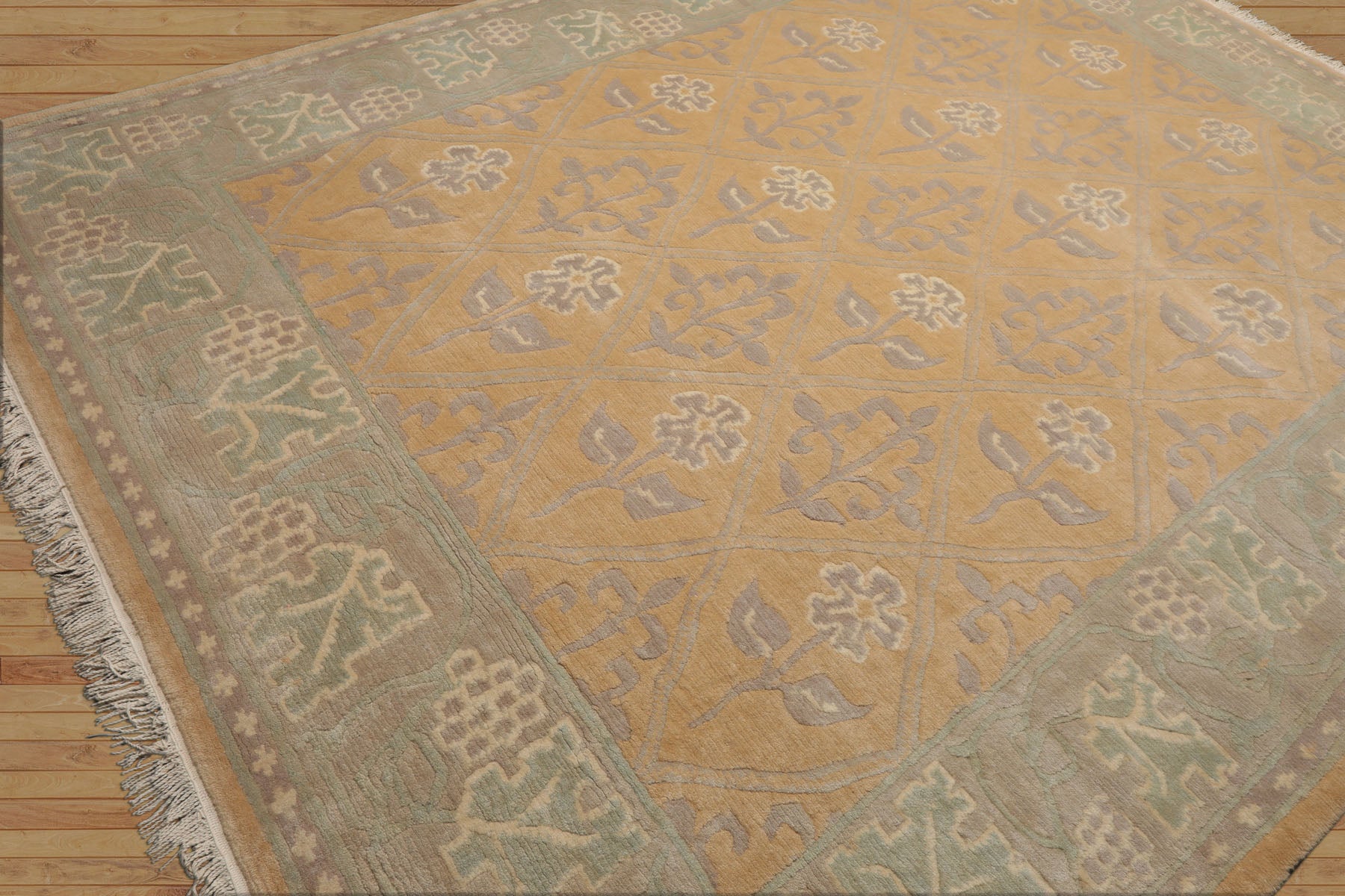 8x10 Tan, Gray, Ivory Color Hand Knotted Tibetan Wool Arts & Crafts Oriental Rug