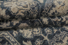 6x9 Navy, Gray, Aqua Color Hand Knotted Agra Wool Transitional Oriental Rug