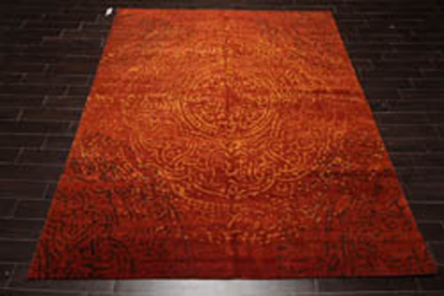 8x10 Terracotta, Gold, Color Hand Knotted All-Over 100% Wool Modern Oriental Rug