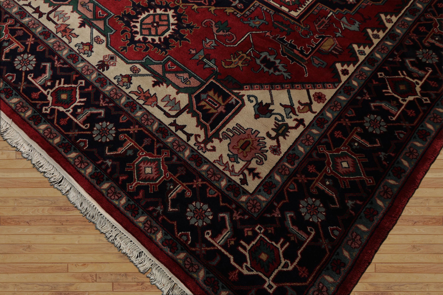 8x10 Rust, Ivory, Navy Color Hand Knotted Heriz Wool Traditional Oriental Rug