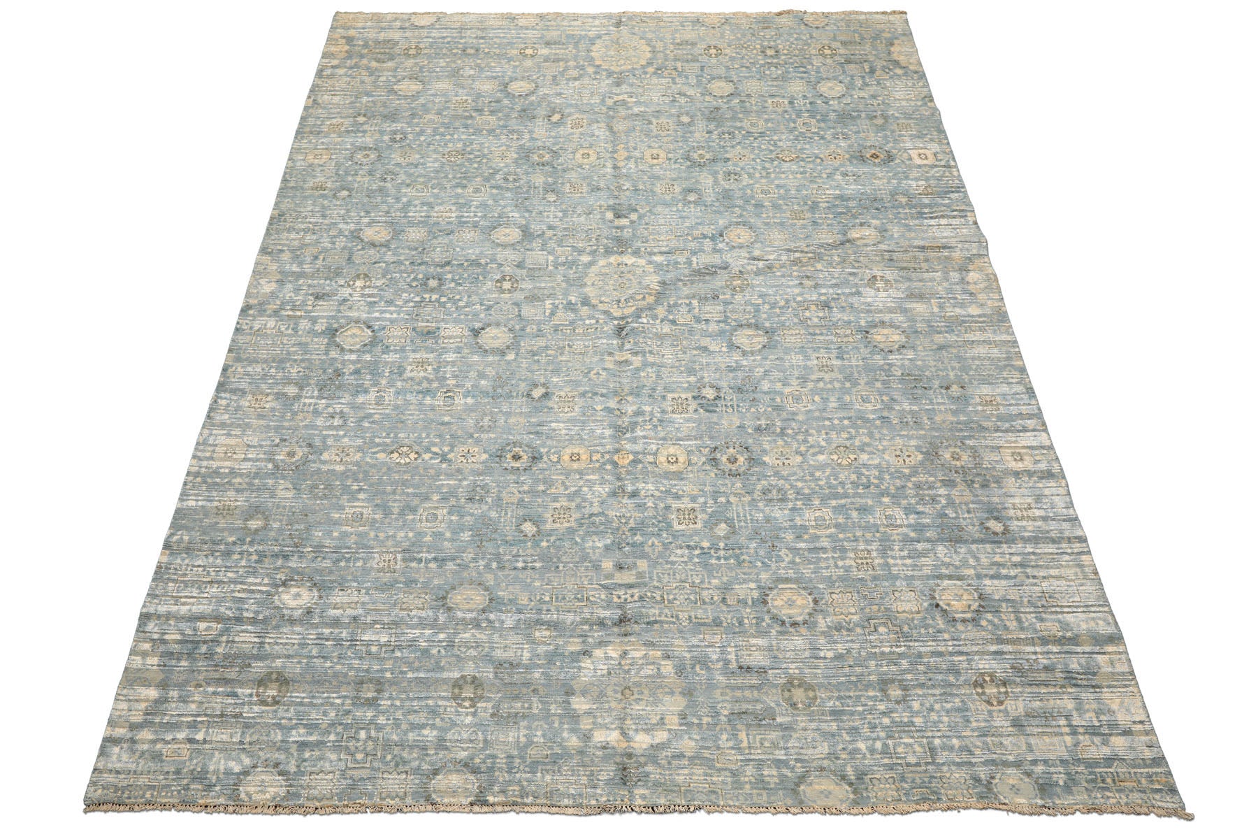 9x12 Aqua, Ivory, Beige Color Hand Knotted Tibetan Wool & Silk Modern & Contemporary Oriental Rug