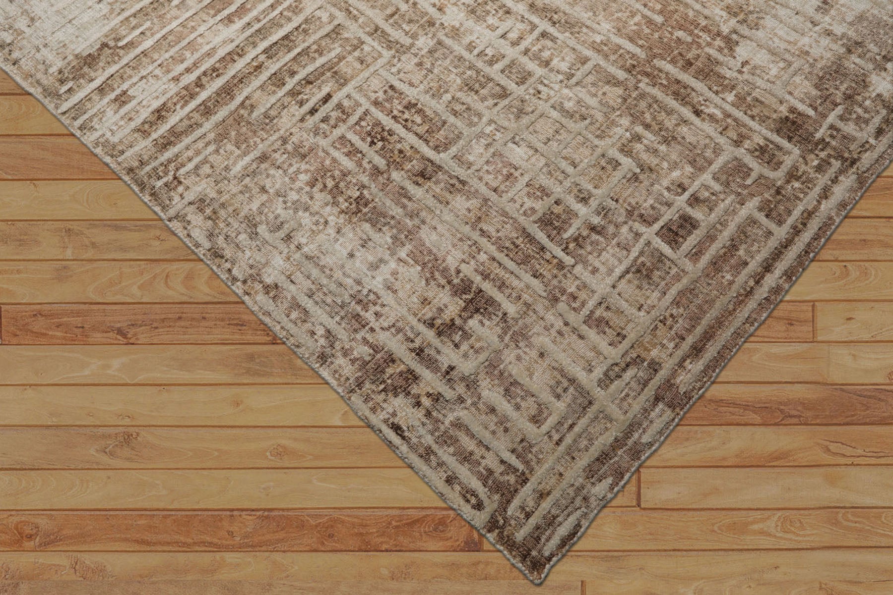 8x10 Beige, Brown, Multi Color Hand Loomed Tibetan Wool Modern Oriental Rug
