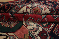 8x10 Rust, Ivory, Navy Color Hand Knotted Heriz Wool Traditional Oriental Rug