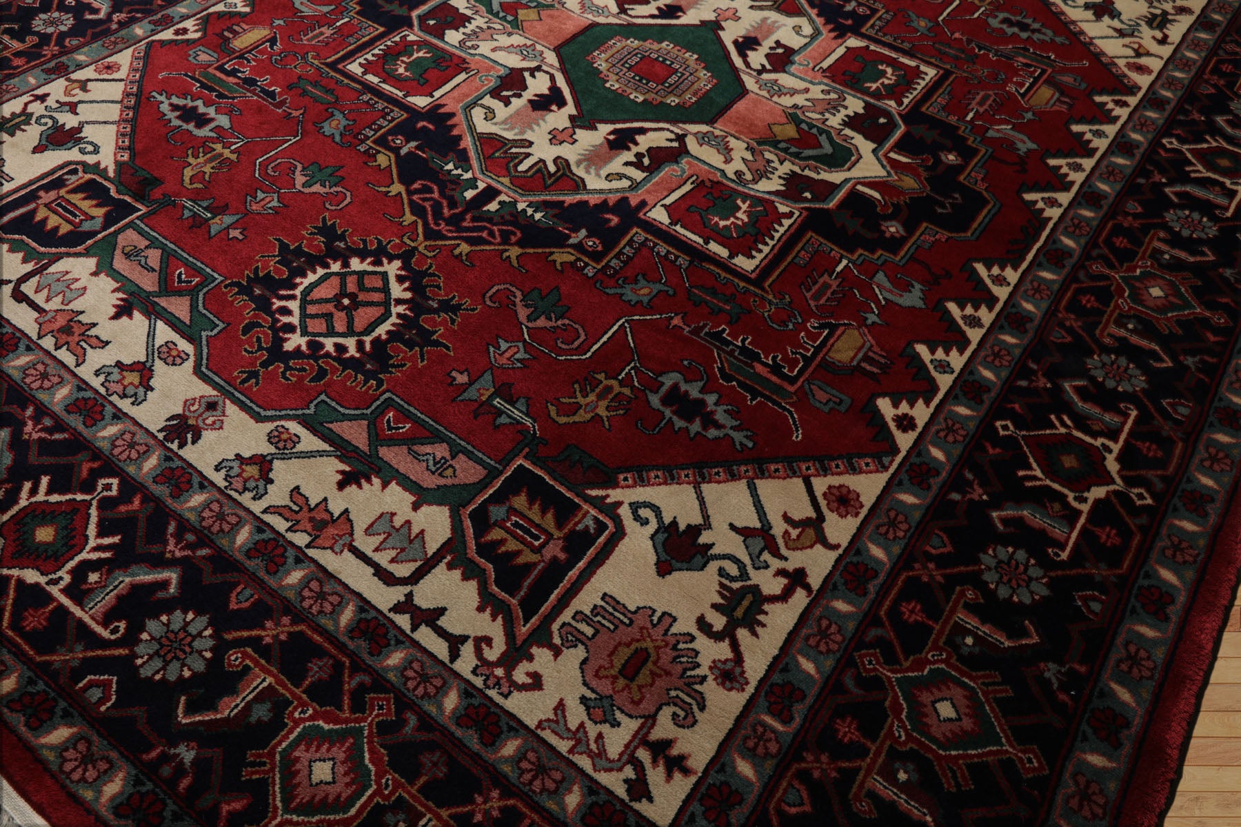 8x10 Rust, Ivory, Navy Color Hand Knotted Heriz Wool Traditional Oriental Rug