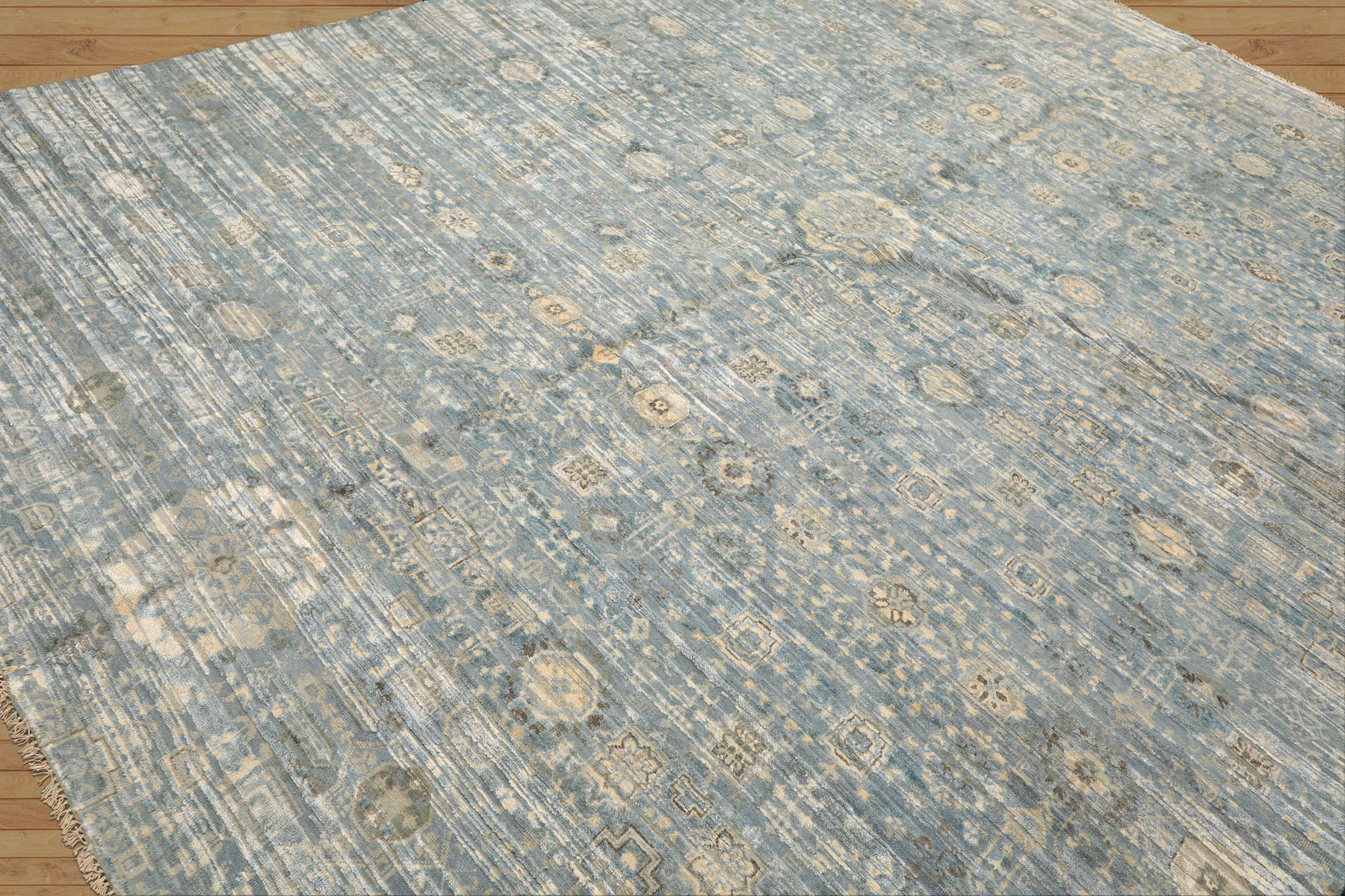 9x12 Aqua, Ivory, Beige Color Hand Knotted Tibetan Wool & Silk Modern & Contemporary Oriental Rug