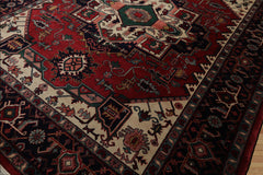 8x10 Rust, Ivory, Navy Color Hand Knotted Heriz Wool Traditional Oriental Rug