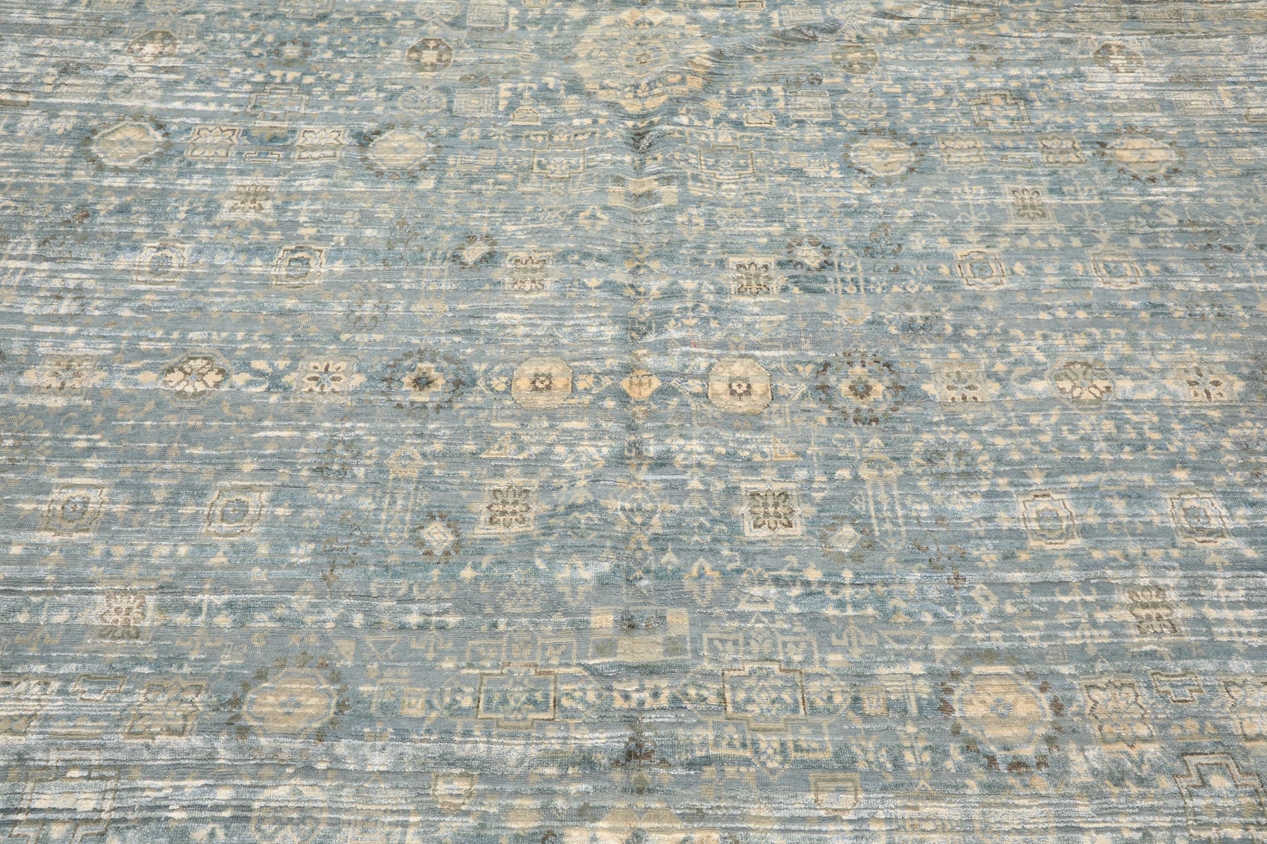 9x12 Aqua, Ivory, Beige Color Hand Knotted Tibetan Wool & Silk Modern & Contemporary Oriental Rug