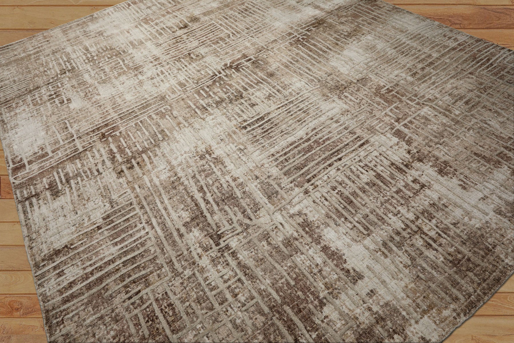 8x10 Beige, Brown, Multi Color Hand Loomed Tibetan Wool Modern Oriental Rug